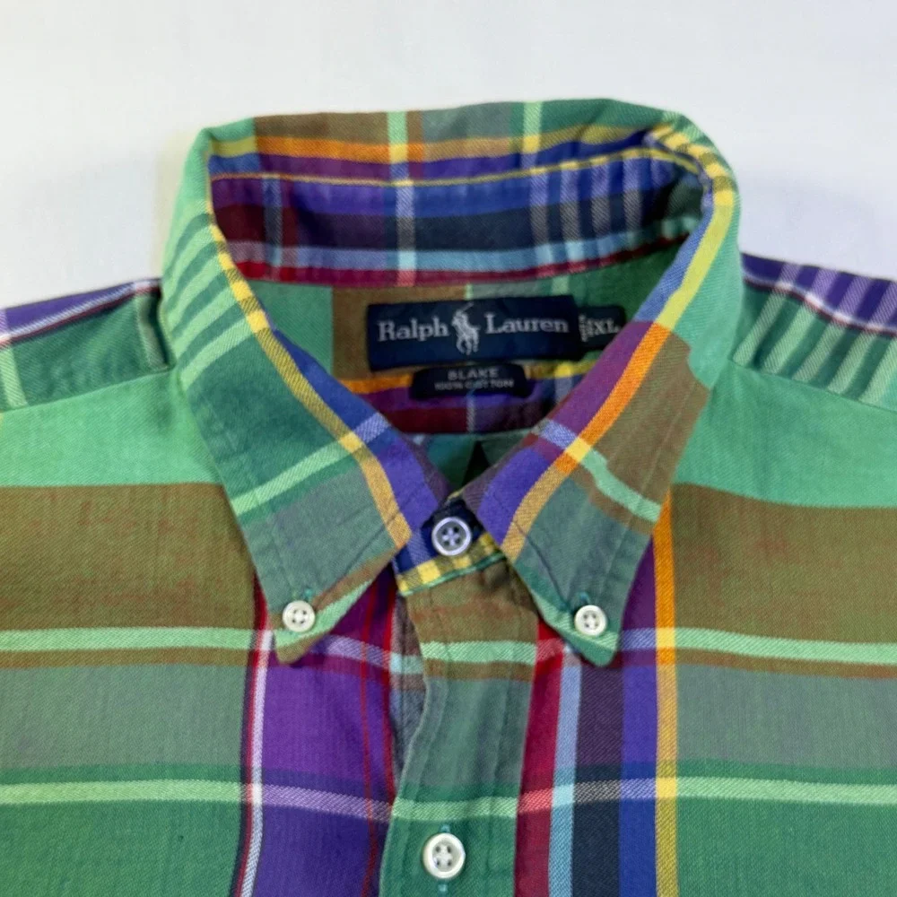Polo Ralph Lauren Blake Mens XL Plaid Button Down Shirt Green Purple Multi Color